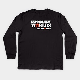 Explore New Worlds with Dice and Stats DnD Gaming Kids Long Sleeve T-Shirt